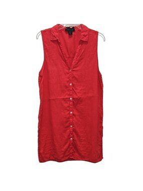 Tahari 100% Linen Collared Button Up Sleeveless Tunic Top Large Women's Beach